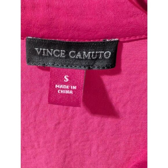 Vince Camuto Women's Hot Pink Solid V-Neck Ruffle Hem Blouse Top Size S NWT - Picture 2 of 7